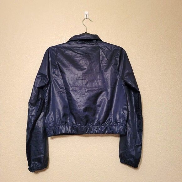 I Love H81  Womens Jacket Blue M Windbreaker Moto Cropped - Picture 5 of 7